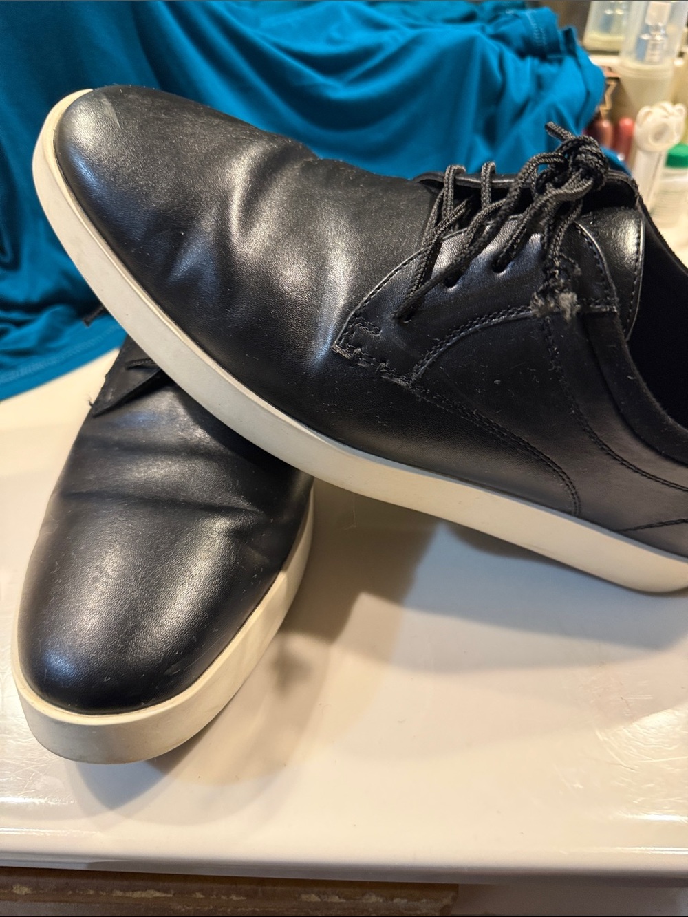 Calvin Klein Black Leather Derby Sneakers with White Sole